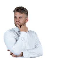 Close-up studio headshot of man in business style. Studio headshot of confident businessman – white background