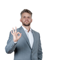 Elegant full-body business portrait in formal attire. Business portrait of man in formal suit – white studio background